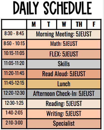 Typical day's schedule 